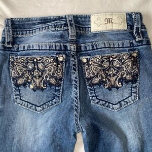SZ 26 Miss Me Women's Straight Leg Jeans with Embroidered & Beaded Back Pockets